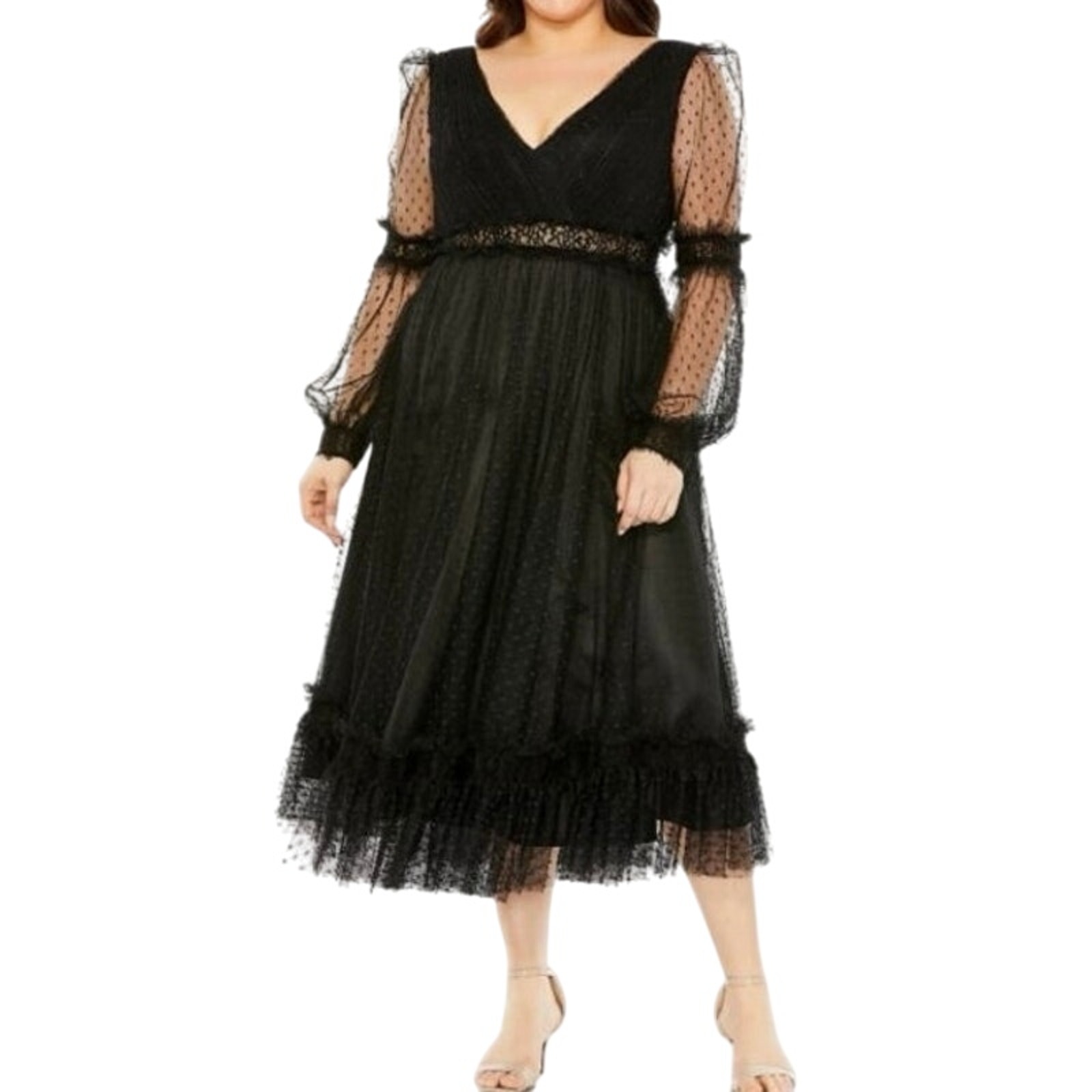Mac Duggal 68567 Sheer Swiss Dot Dress, Size 18w Or 22w, New W/ Tag Msrp $458
